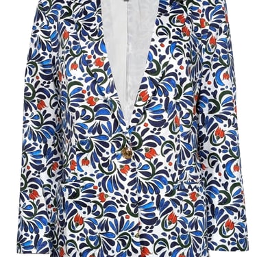 Escada - White w/ Red &amp; Blue Floral Print Blazer Sz 14