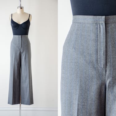 high waisted pants | 90s y2k vintage gray blue striped wool dark academia wide leg trousers 