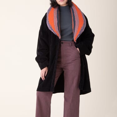 Tufted Deco Coat in Black with Multi Orange Colored Collar