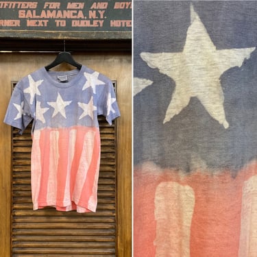 Vintage 1970’s Flag Artwork Stars and Stripes Tee, 70’s Tee Shirt, 70’s Tye Dye, 70’s Custom Vintage, 70’s Americana, Vintage Clothing 
