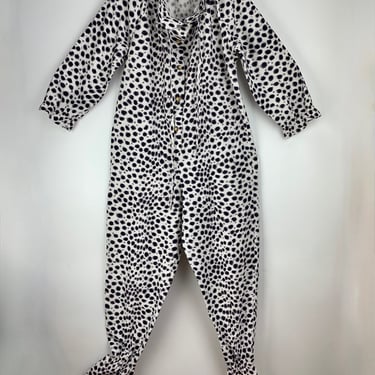 1960'S Animal Printed Jumpsuit with Feet - GAYMODE by PENNEYS - Black & White Cotton Flannel Fabric - Mens Size Medium 