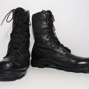 Vintage Combat Boots, 7 1/2M Men, Black Jump Boots, Combat Ankle Boots, Lace Up, Steel Toe, Leather & Cordura 