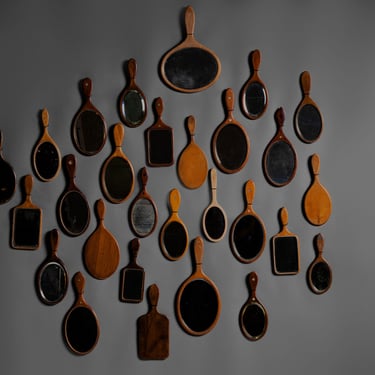 Set of (28) Wooden Hand Mirrors