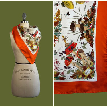 GUCCI FALL Vintage Y2K Orange Mushroom Motif Silk Scarf | 00's Tom Ford Era Gucci  | Made in Italy 