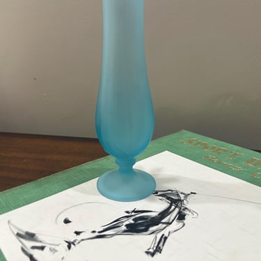 Westmoreland Blue Satin Vase Mid-Century Stretch Swung Art Glass Lotus Pattern 11” - Free Shipping 