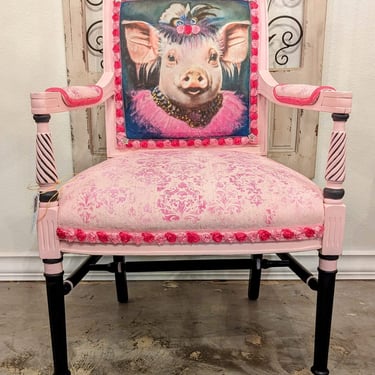 Miss Piggy Hand Painted and Decoupaged Upholstered Sitting Chair