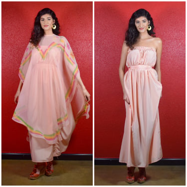 1960s 70s Caftan Overdress with Separate Tube Dress Two Piece Palm Royale 