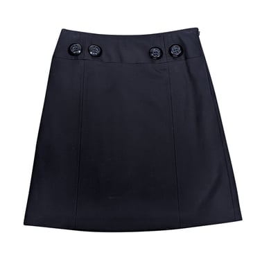 Milly - Black Cotton Blend Button Detail Skirt Sz 2