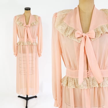 1940s Peach Silk Dressing Gown | 40s Peach Silk Robe | Medium 
