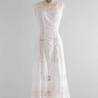 Exquisite 1900's Edwardian Era Cotton Lace Slip Dress / Small