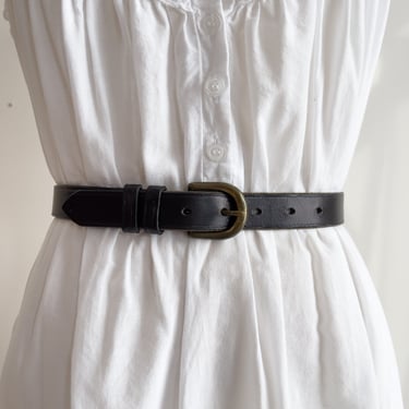 black leather belt 90s vintage Italian saddle leather skinny belt 