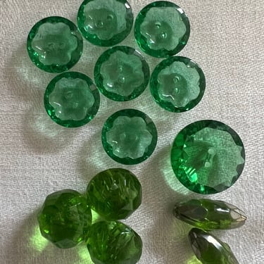 Buttons glass green lot of 13 