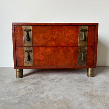 Hollywood Regency Burlwood & Brass Mastercraft Nightstand 