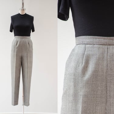 high waisted pants | 80s 90s vintage black white houndstooth checkered plaid dark academia wool trousers 