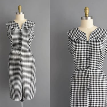 1950s vintage dress | Black & White Classic Gingham Print Cotton Day Dress | Large XL | 50s dress 