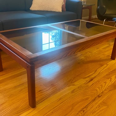 Vintage Danish Teak Coffee Table Smoked Glass Kristiansen Thomassen 