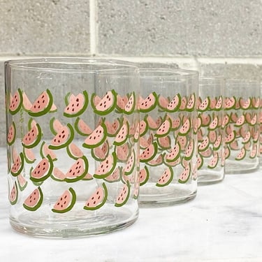 Vintage Fruit Glasses Retro 1980s Contemporary + Houze + Watermelon Print + Ronnie Gold + Set of 6 + Whiskey or Bar + Summertime Glassware 