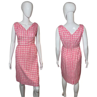 1960's Pink and White Houndstooth Dress Size  L