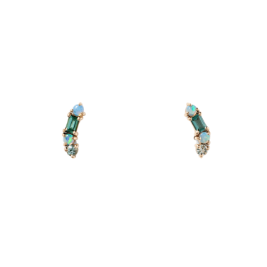 Opal + Tourmaline Crescent Pillar Earring — WWAKE Trunk Show