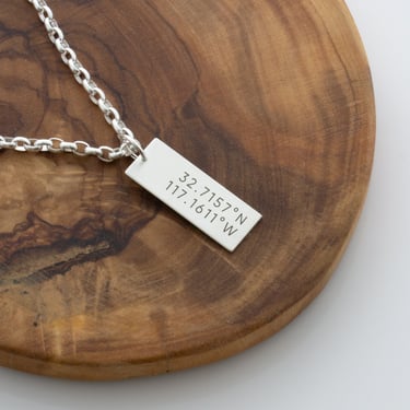 Father's Day Gift, Mens Necklace, Engraved Custom Necklace for Men, Gift From Kids, Personalized Coordinates, Unisex Necklace, Gift For Him 