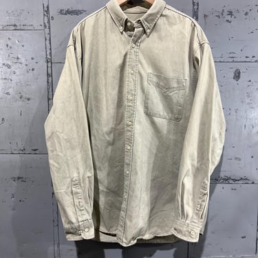 L tall 90s Eddie Bauer Heavy weight Sage cotton flannel Button Up Shirt Men’s L Tall essentials fall 