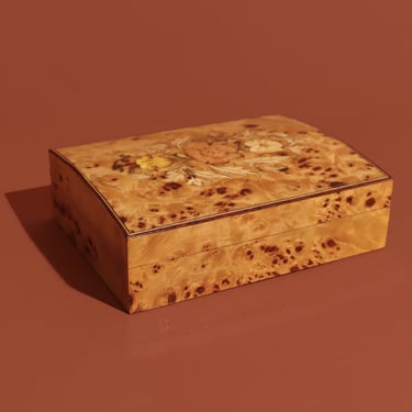 Italian Wood Box, Vintage Italian Floral Burl Wood Jewelry Box 
