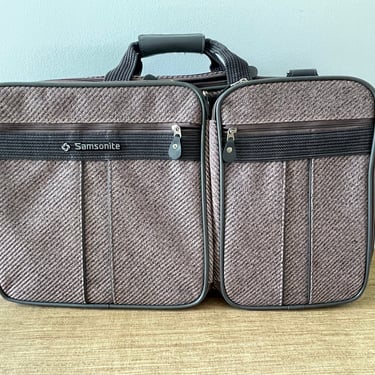 Vintage Samsonite Silhouette Carry On Luggage - Samsonite Tweed Carry On - Gray Pink Tweed Fabric 