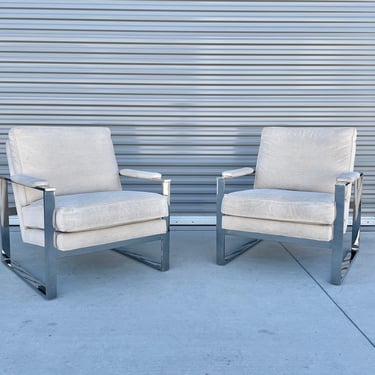 Mid Century Modern Chrome Lounge Chairs Attributed to Milo Baughman - Set of 2 