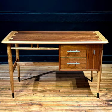 Restored Lane Acclaim Walnut Writing Desk - Mid Century Modern Danish Style Office Furniture 