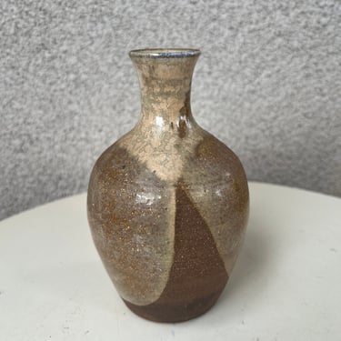 Vintage Weed vase Pot Brown glaze Pottery Signed 