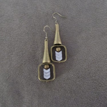 Bronze and silver geometric industrial earrings square 