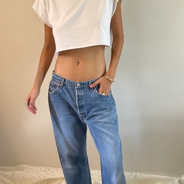 33 Levis 501 vintage faded jeans / vintage light stone wash faded worn in high waisted button fly baggy boyfriend Levis 501 jeans USA | 33 