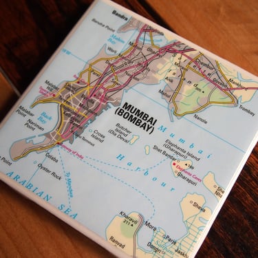 2000 Mumbai India Map Coaster. India Gift. Mumbai Map. Bombay Gift. Indian Décor. Asia Travel Gift. Vintage Map. South Asian Décor Geography 