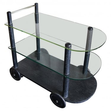 Ebonized Oak and Glass Tea Cart in the style of Gilbert Rohde