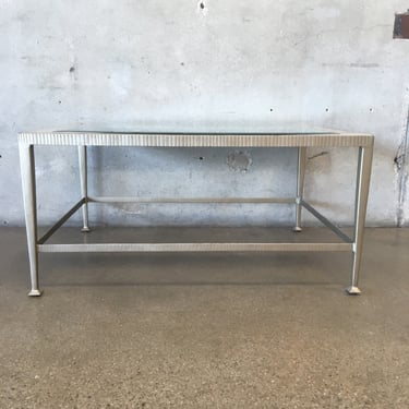Metal Framed Rectangular Coffee Table w/ Glass And Abalone Border