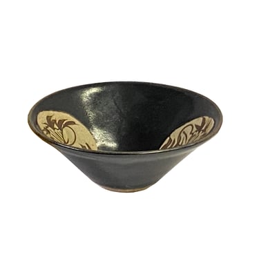 Chinese Ware Brown Black Glaze Flower Pattern Ceramic Bowl Cup Display ws3147E 