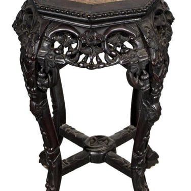 Chinese Hardwood & Marble Side Table