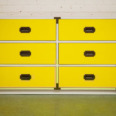 Yellow and white Vintage six drawer campaign Dresser