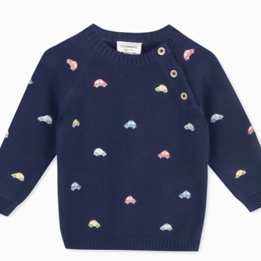 Mini Beetle Cars Embroidered Knit Baby Pullover Sweater (Organic)