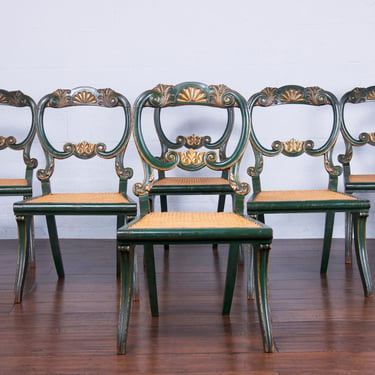 19th Century French Provincial Painted Dining Chairs W/ Cane Seats - Set of 6 