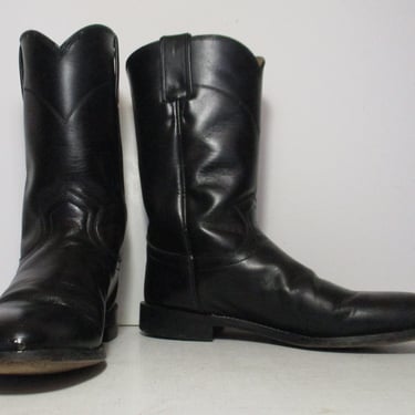 Vintage 1990s Justin Roper Cowboy Boots, Black Leather, Size 7 1/2B Women 