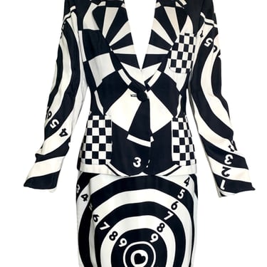 Moschino Cheap & Chic 90s Op-Art Jacket and Skirt Suit
