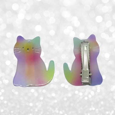 Kitty Cat Hair Clip Rainbow Tie Dye Barrette 