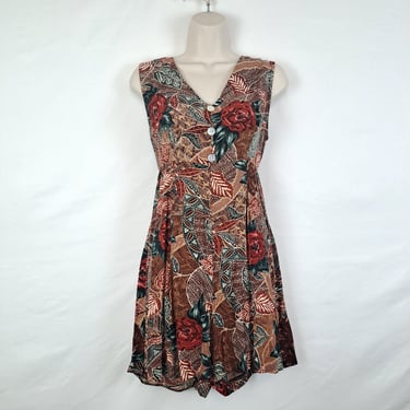 Vintage 90s Brown & Teal Tropical Romper 