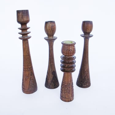 Teak Wood Candle Stick Holders Set of 4 