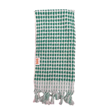 Green and White Pom Pom Hand Towel