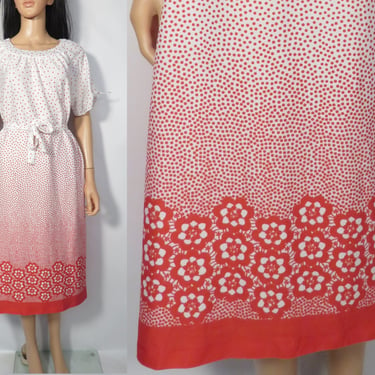 Vintage 80s Plus Size Red Polka Dot Floral Dress Union Label Made In USA Size 18 XL 