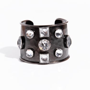 YVES SAINT LAURENT 80s Silver Cuff w/ Rhinestone Embellishments
