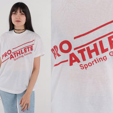 80s Pro Athlete Sporting Goods Shirt Graphic Tee White Athletic Sports T Shirt Vintage 1980s Screen Stars Retro Tee White Medium Large 