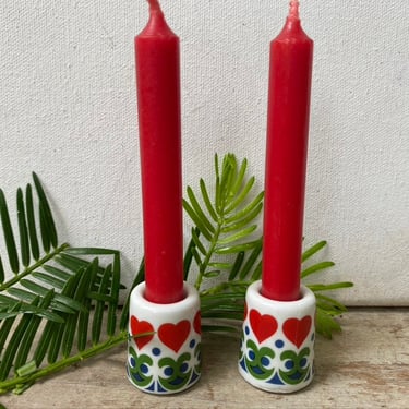 Vintage Mini German Candle Holders With Hearts, Scandinavian Look, Made In Germany, Set Of 2, Includes Candles 